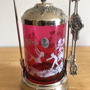 Victorian Cranberry Glass Pickle Castor Hand Painted .Could be Fenton? LG Wright